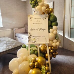 Personalised Easel with Organic Balloon Garland Hire only