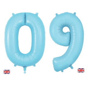 Inflated Classic Helium-Filled Pastel Blue Number Balloon on a weight