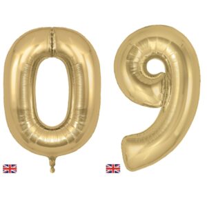 Inflated Classic Helium-Filled Gold Number Balloon on a weight